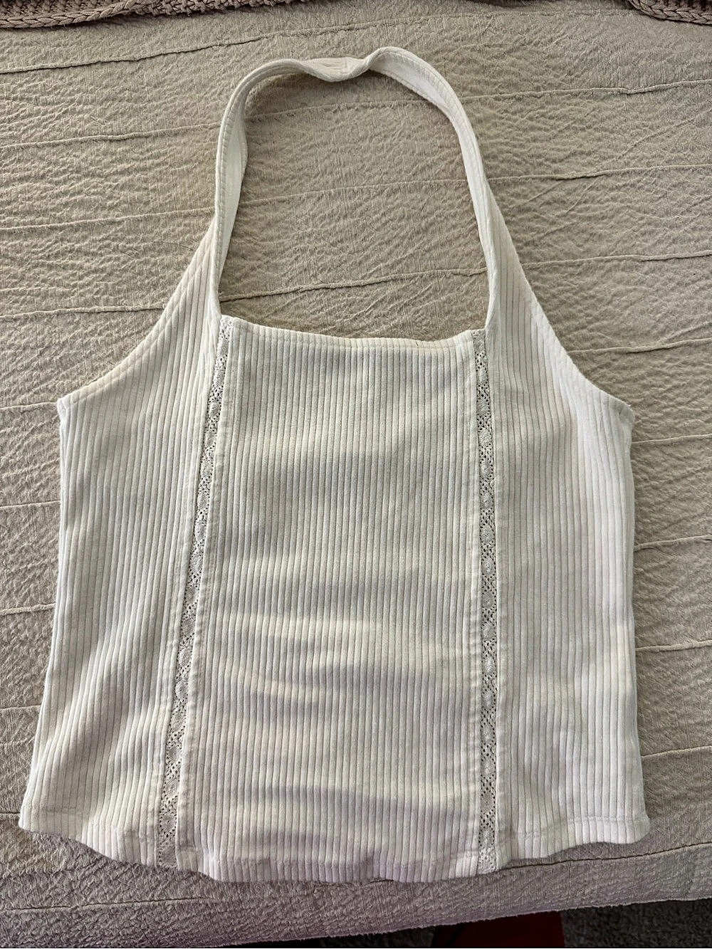 American Eagle Ribbed Halter Top in White